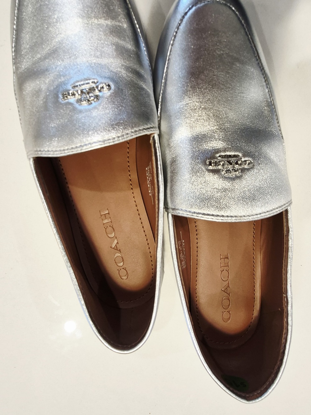 Coach Silver Metallic Leather Slip-On Loafers size 7.5